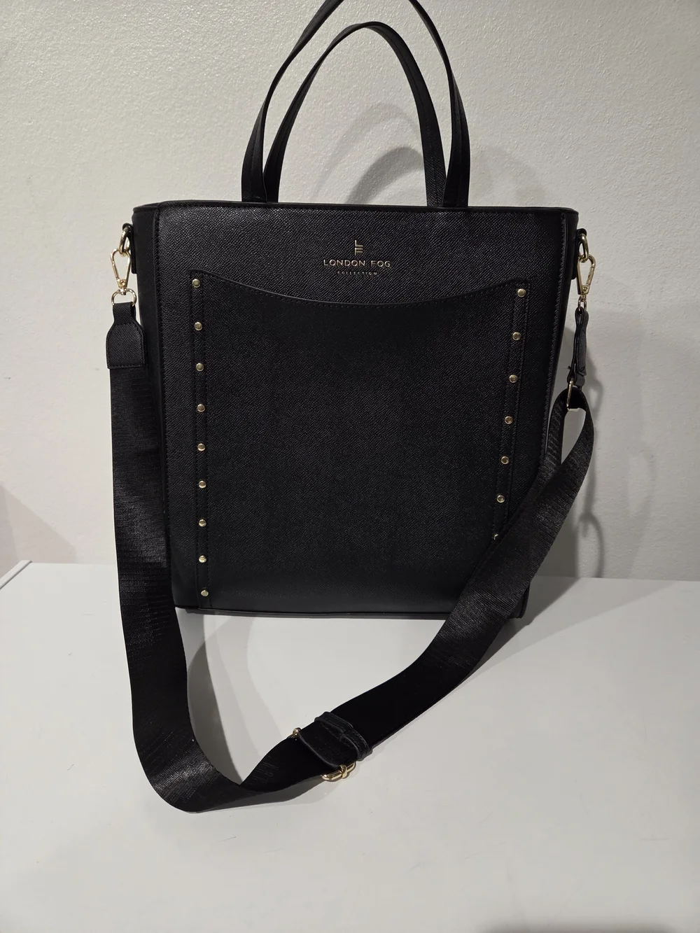 London Fog Black Sofia Studded Tote